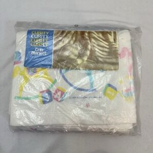 Curity Crib Blanket 40X45" Rocking Horse Top Blocks Pastel USA Made New Vintage